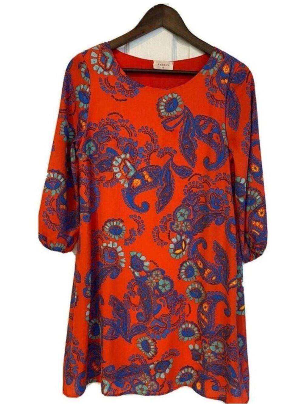 Everly Vibrant Orange Paisley Shift Dress
